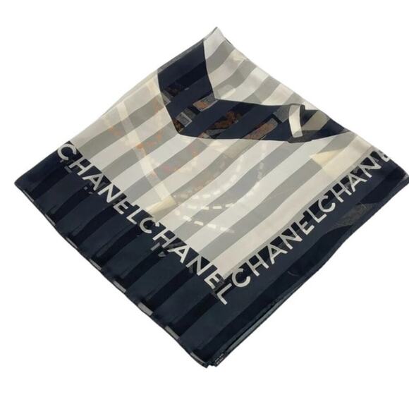 Chanel 80s Jewelry Madame Coco Black and Ecru Square Silk Scarf W/Box - Picture 12 of 16